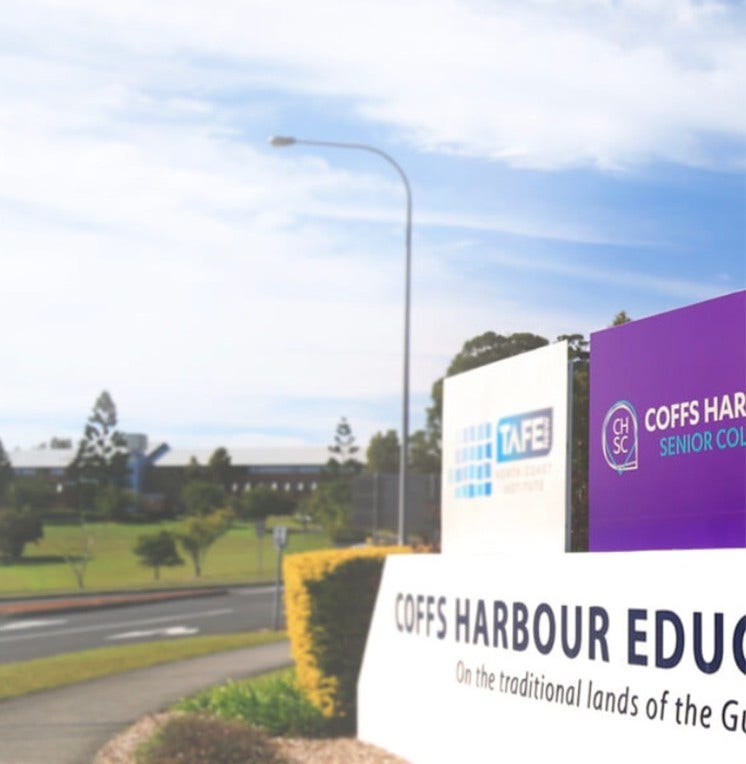 Photo of the entrance to the CHEC campus, showing logos of TAFE and Senior College